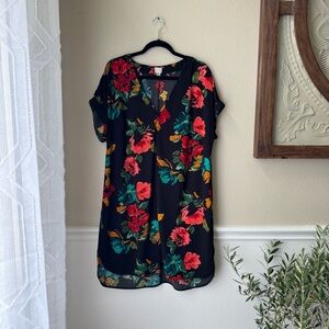 a.n.a Black Dress with Red and Yellow Floral Accents